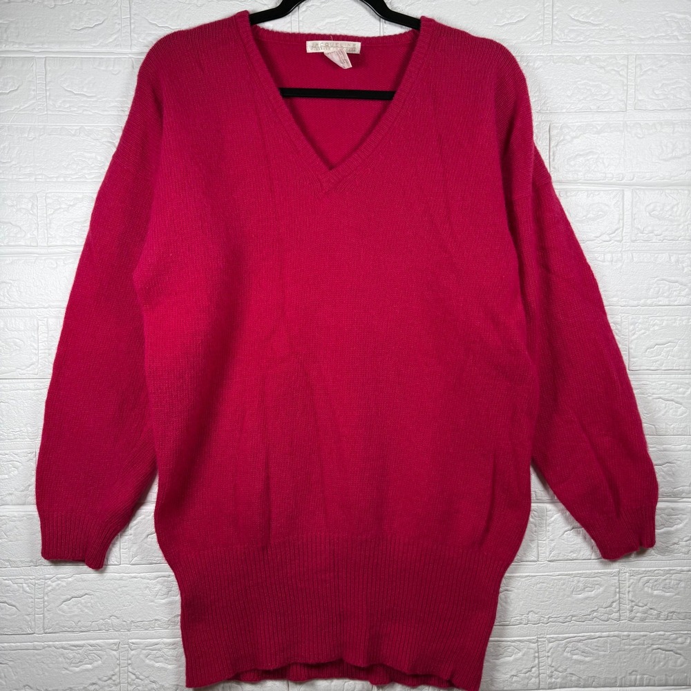 Jacqueline Sweater Women M Pink Angora Lambswool V-Neck Vintage Knit